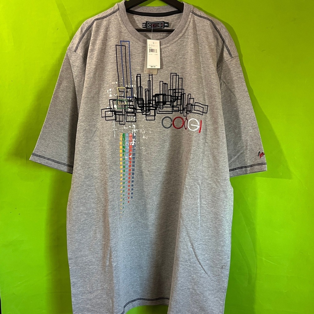 COOGI Mens 3XL T-Shirt Heather Grey Skyline Graphic Embroidered Logo